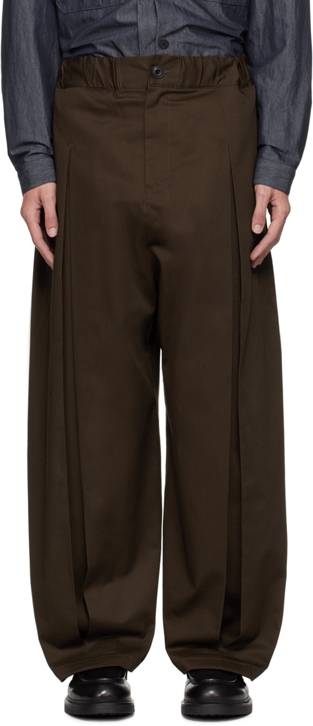 Brown Box Pleat Trousers