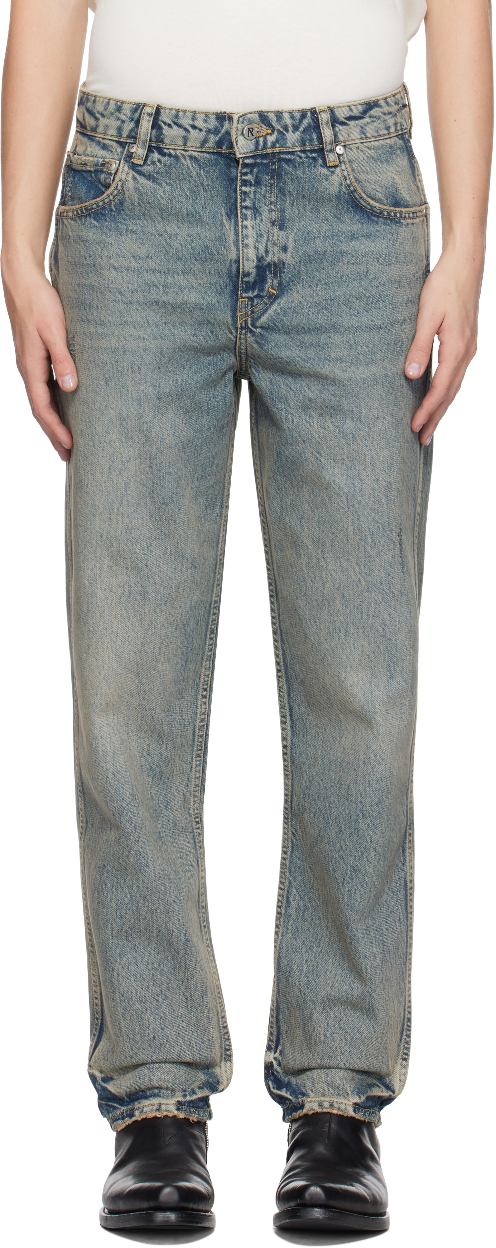 Shop Represent Blue R2 Straight Leg Jeans In Mid Blue