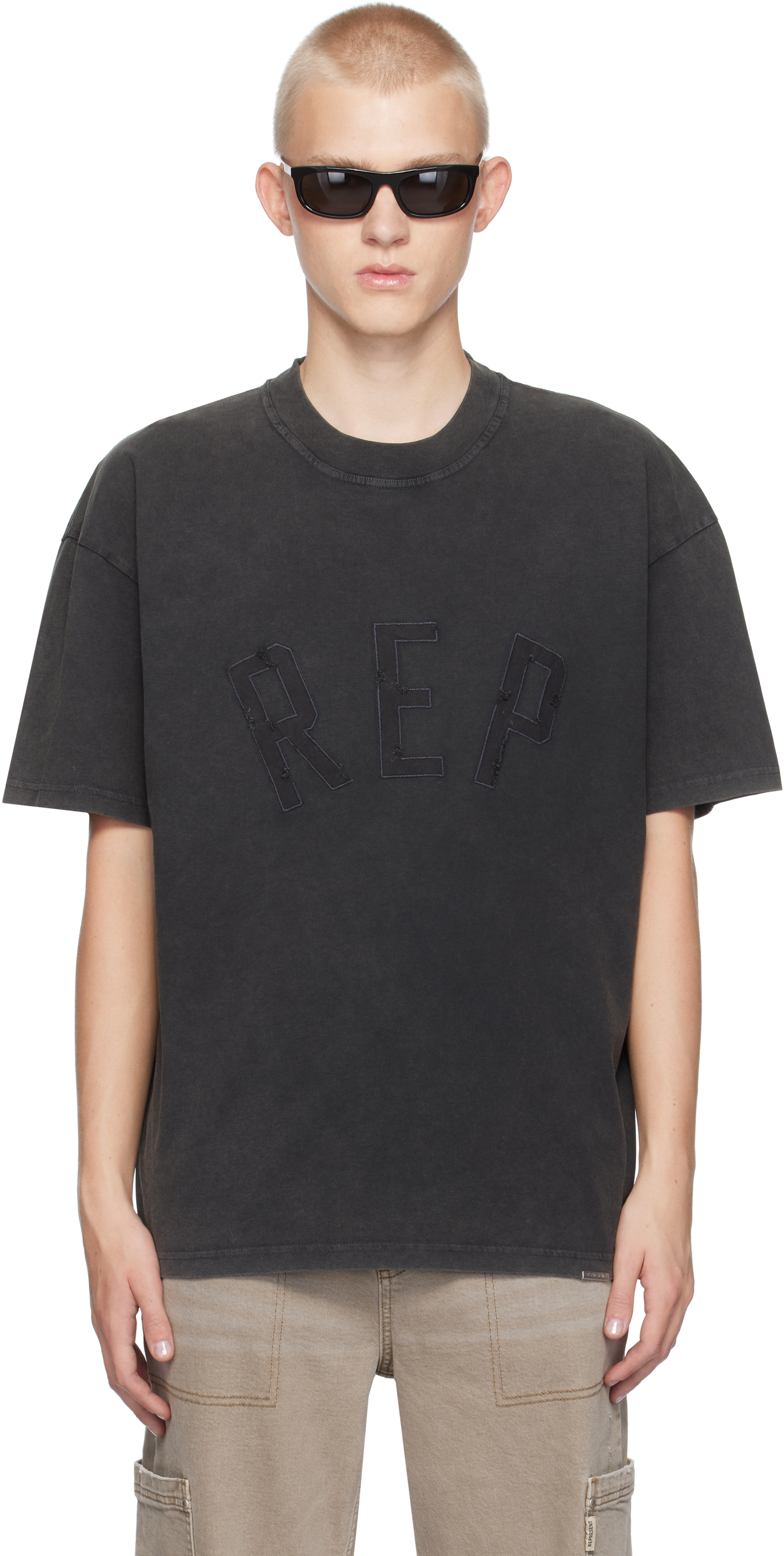 Shop Represent Black 'rep' Applique T-shirt In Vintage Black