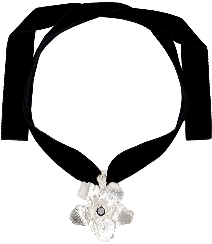 Black & Silver Flower Pendant Necklace