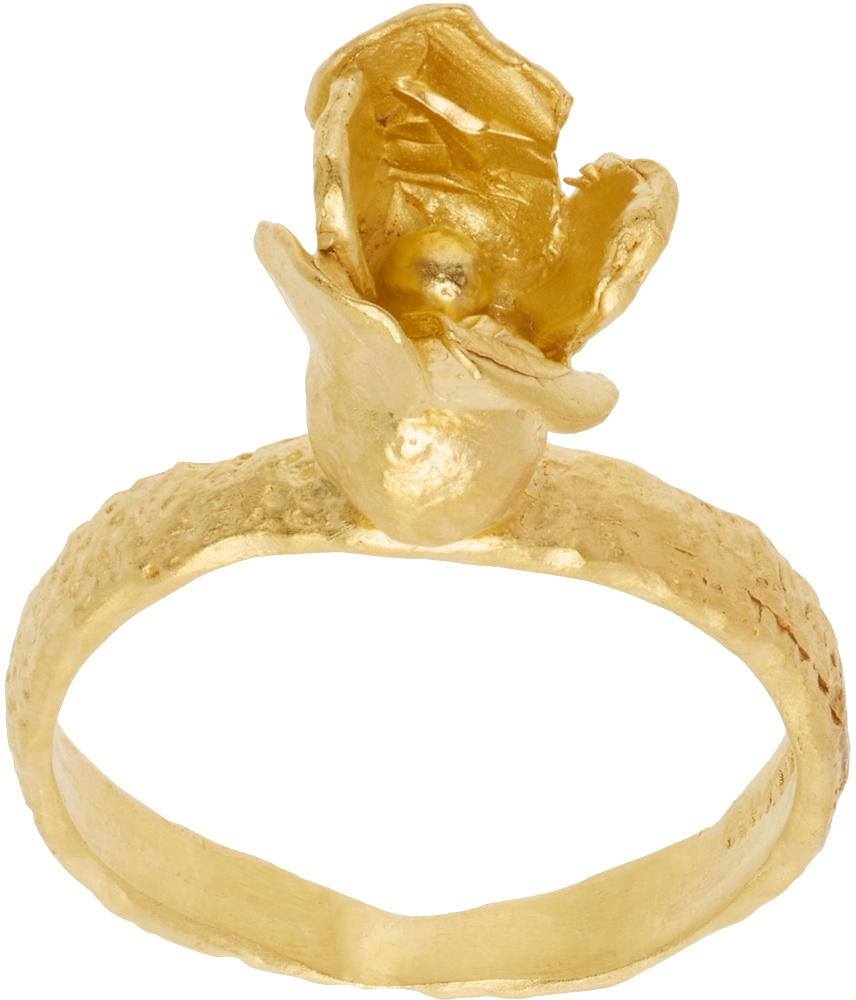 Elhanati Gold Conie Vallese Edition Jardín Tulip Nude Ring In 24kt Gold Plated