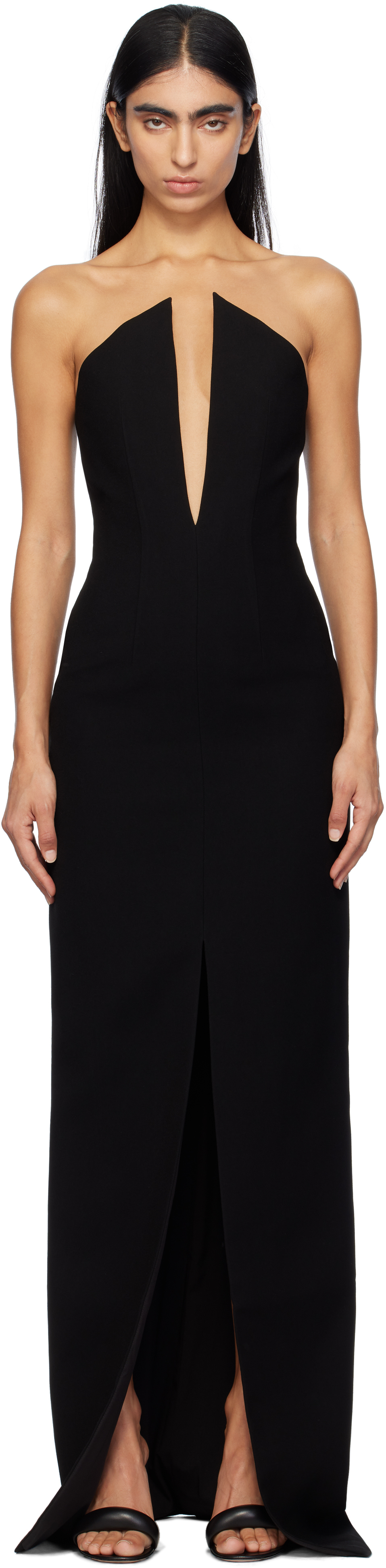 Monot Black V-neck Corsetted Maxi Dress