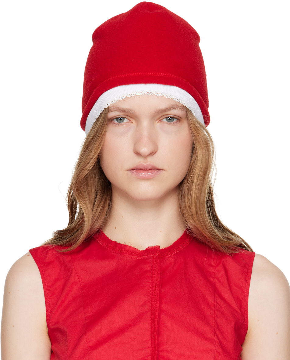【関税込み】COLLEEN ALLEN ビーニー COLLEEN ALLEN: レッド フリース ビーニー | SSENSE 日本
