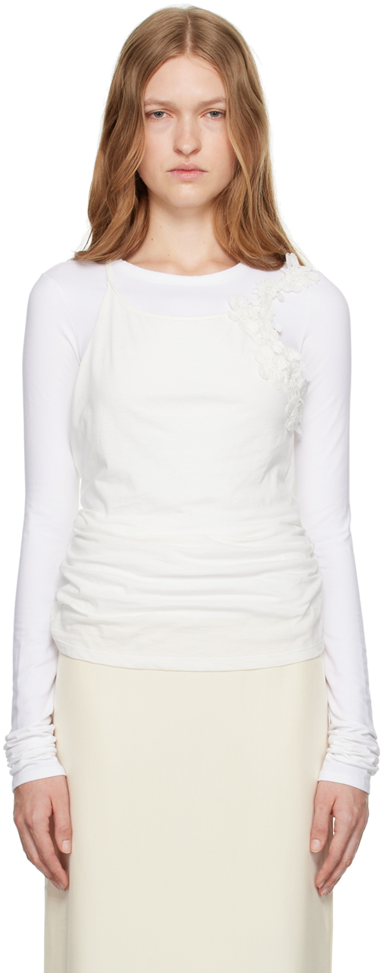 【関税込み】COLLEEN ALLEN ホワイト ドレープ Tシャツ White Draped T-shirt by COLLEEN ALLEN on Sale