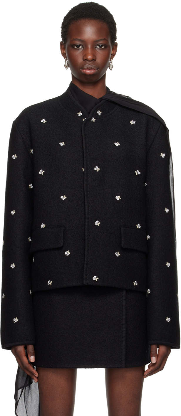 Shop Rier Black Walker City Crop Jacket In Black Flowers