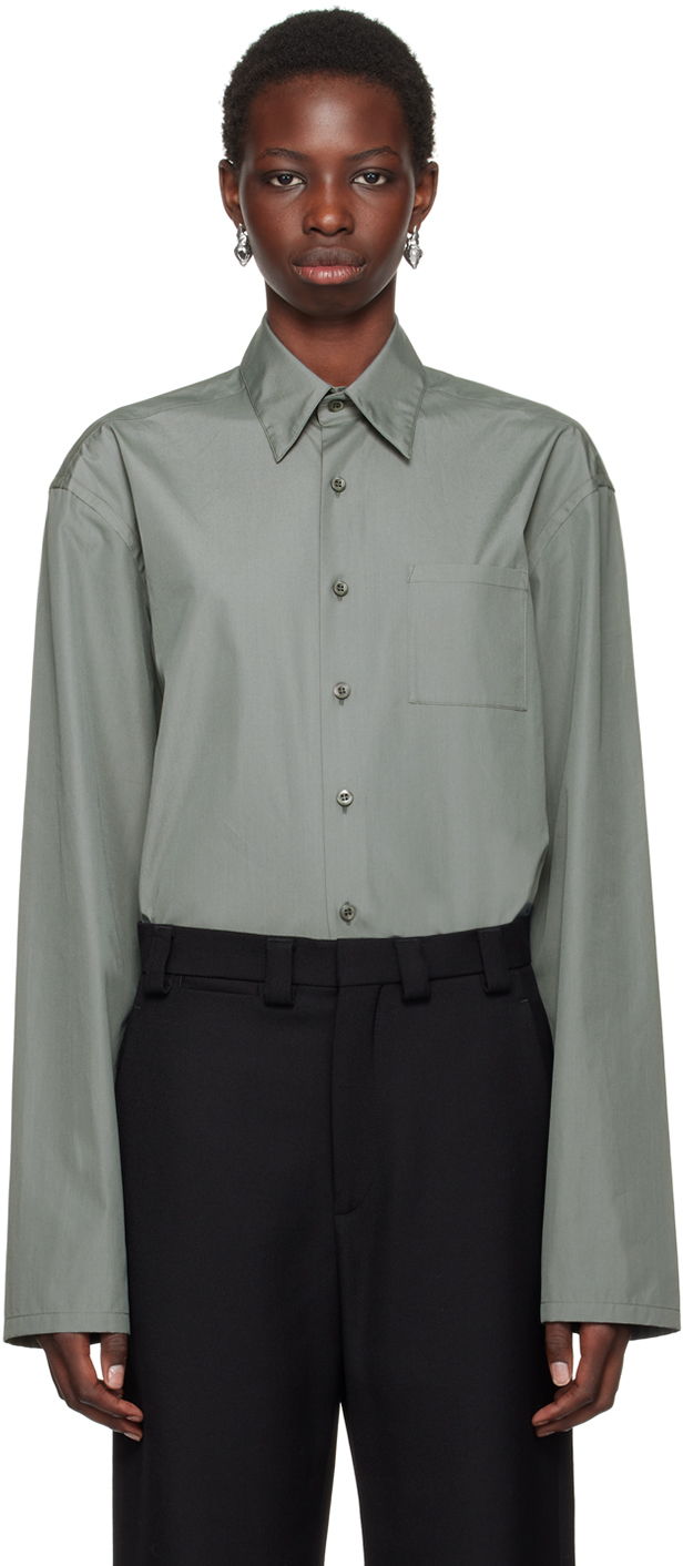 Shop Rier Green Popeline Shirt In Verdrigris