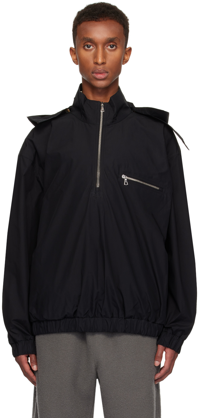 Black Cotton Waxed Windbreaker