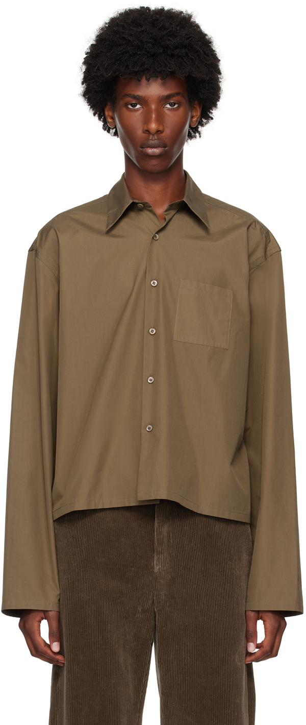 Shop Rier Khaki Mini Shirt In Castoro Popeline