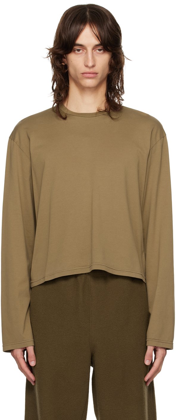 Khaki Crewneck Long-Sleeve T-Shirt