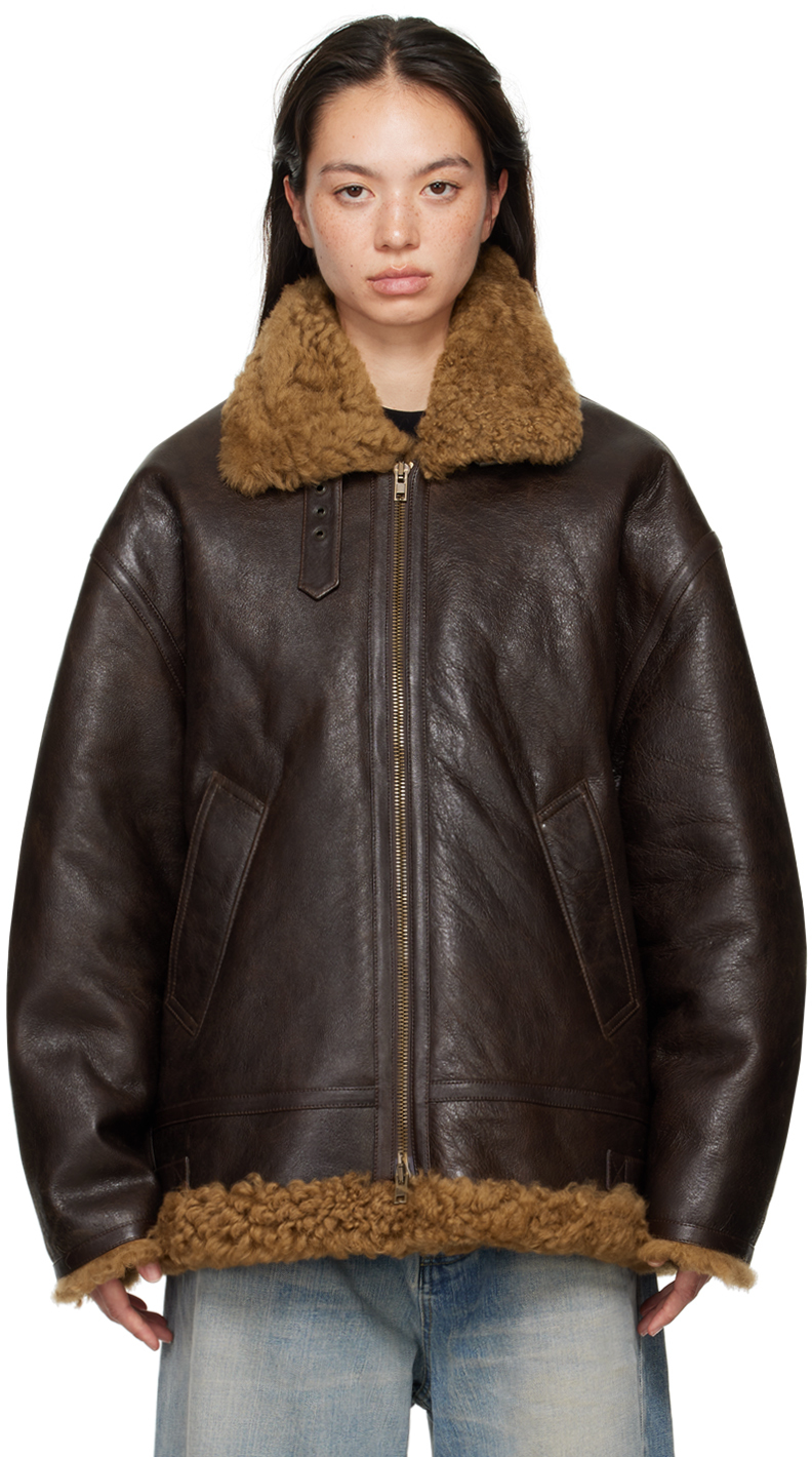 Brown Logo Aviator Jacket