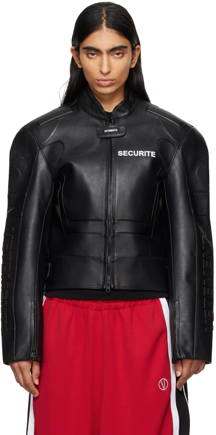 Shop Vetements ブラック Securite Motorcross レザージャケット In Black