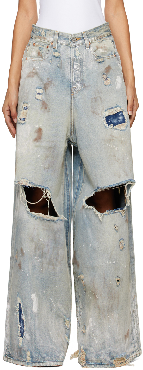 Blue Trashed Big Shape Jeans