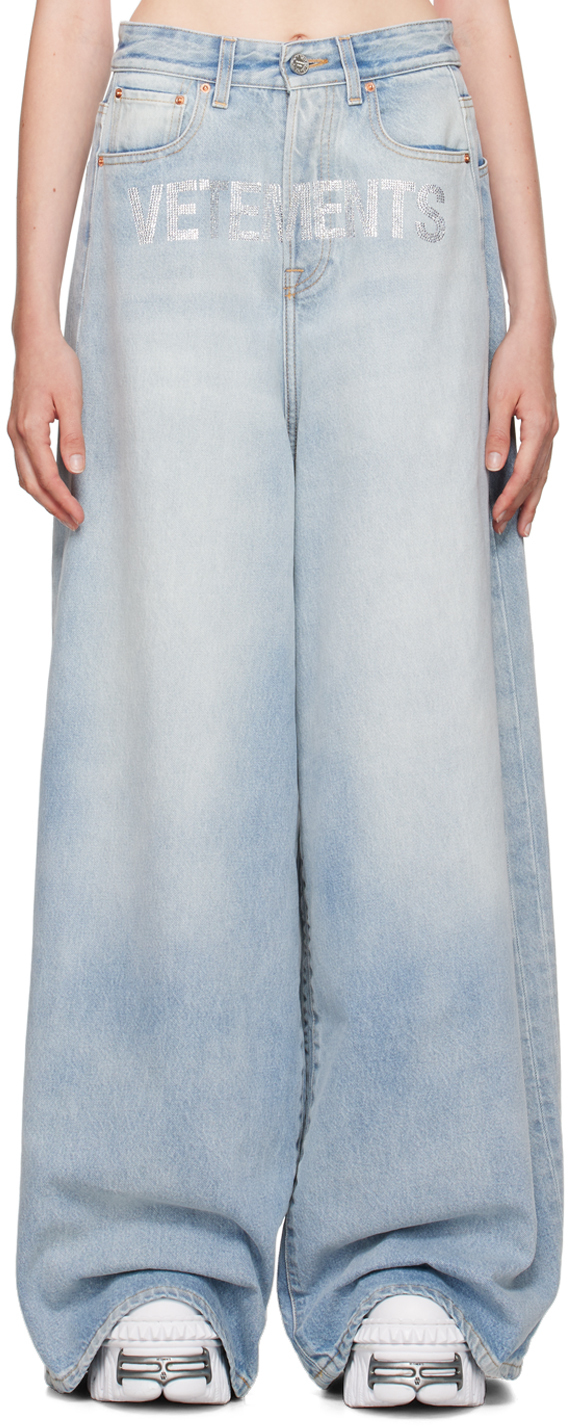 Shop Vetements Blue Crystal Big Shape Jeans In Light Blue