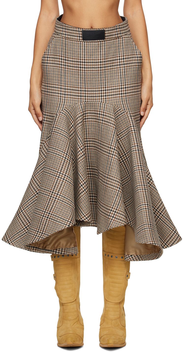 Beige Godet Midi Skirt