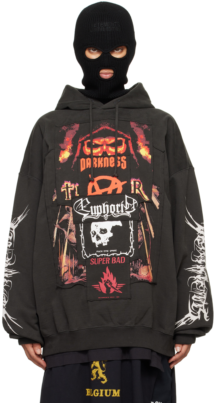 Black Patched Metal Hoodie