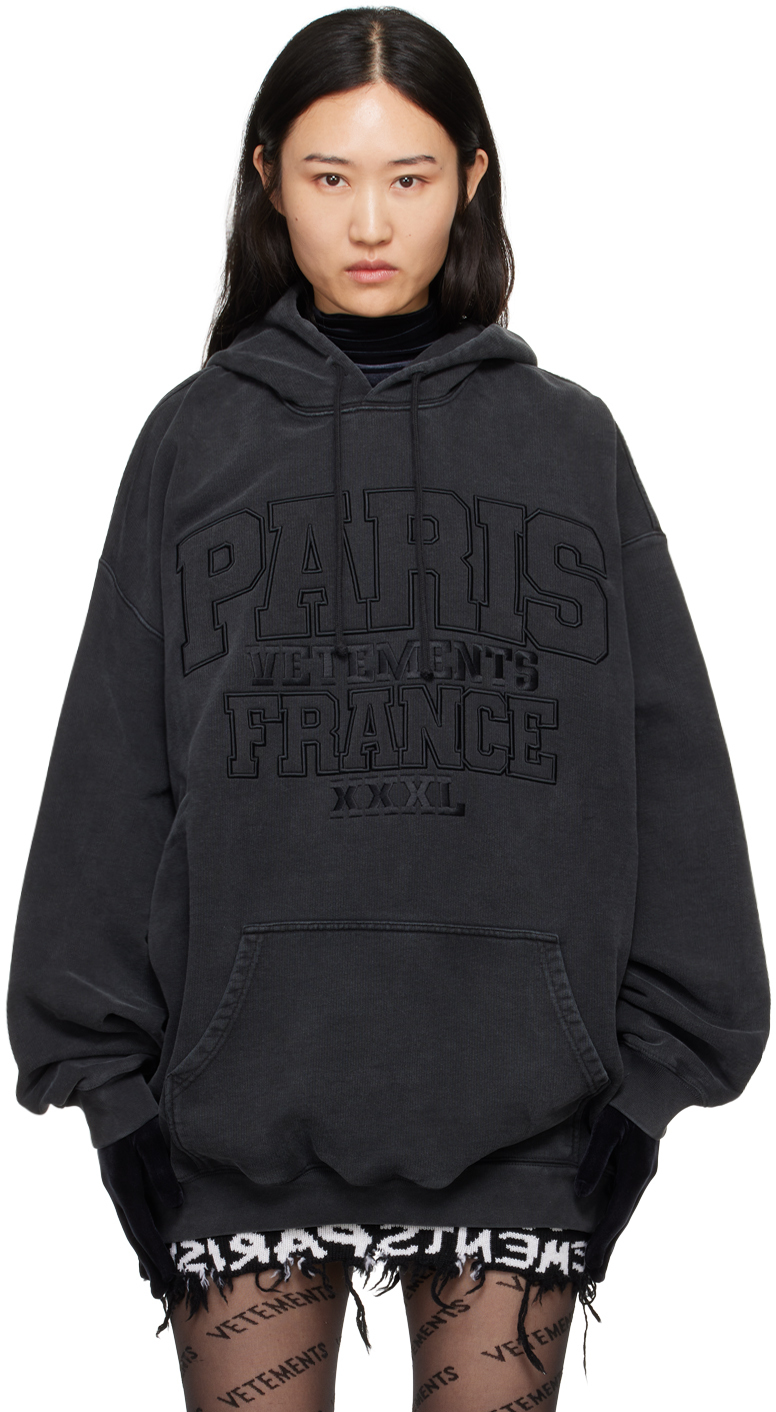 VETEMENTS BLACK EMBROIDERED-LOGO HOODIE 