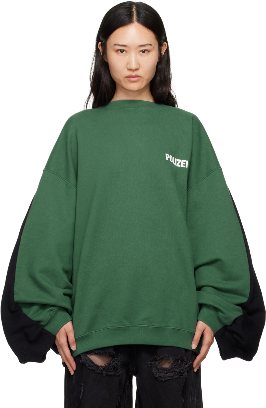 Shop Vetements Green & Black Layered Sweatshirt In Green / Black