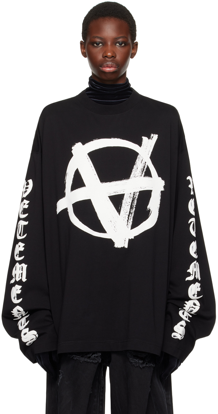 Shop Vetements Black Double Anarchy Long Sleeve T-shirt