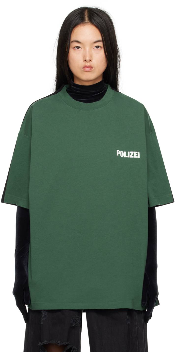 VETEMENTS GREEN 'POLIZEI' & 'SECURITE' DOUBLE T-SHIRT 