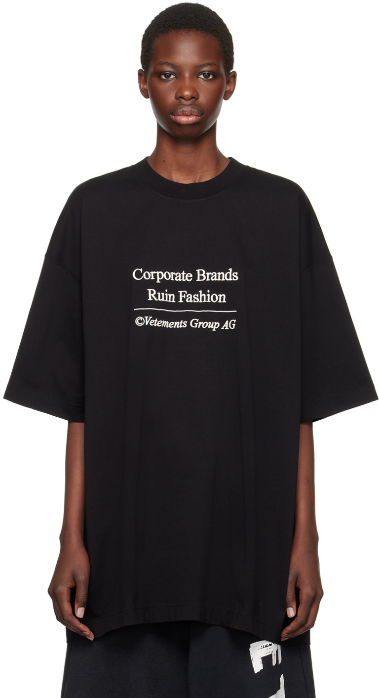 Shop Vetements Black 'corporate Brands Ruin Fashion' T-shirt