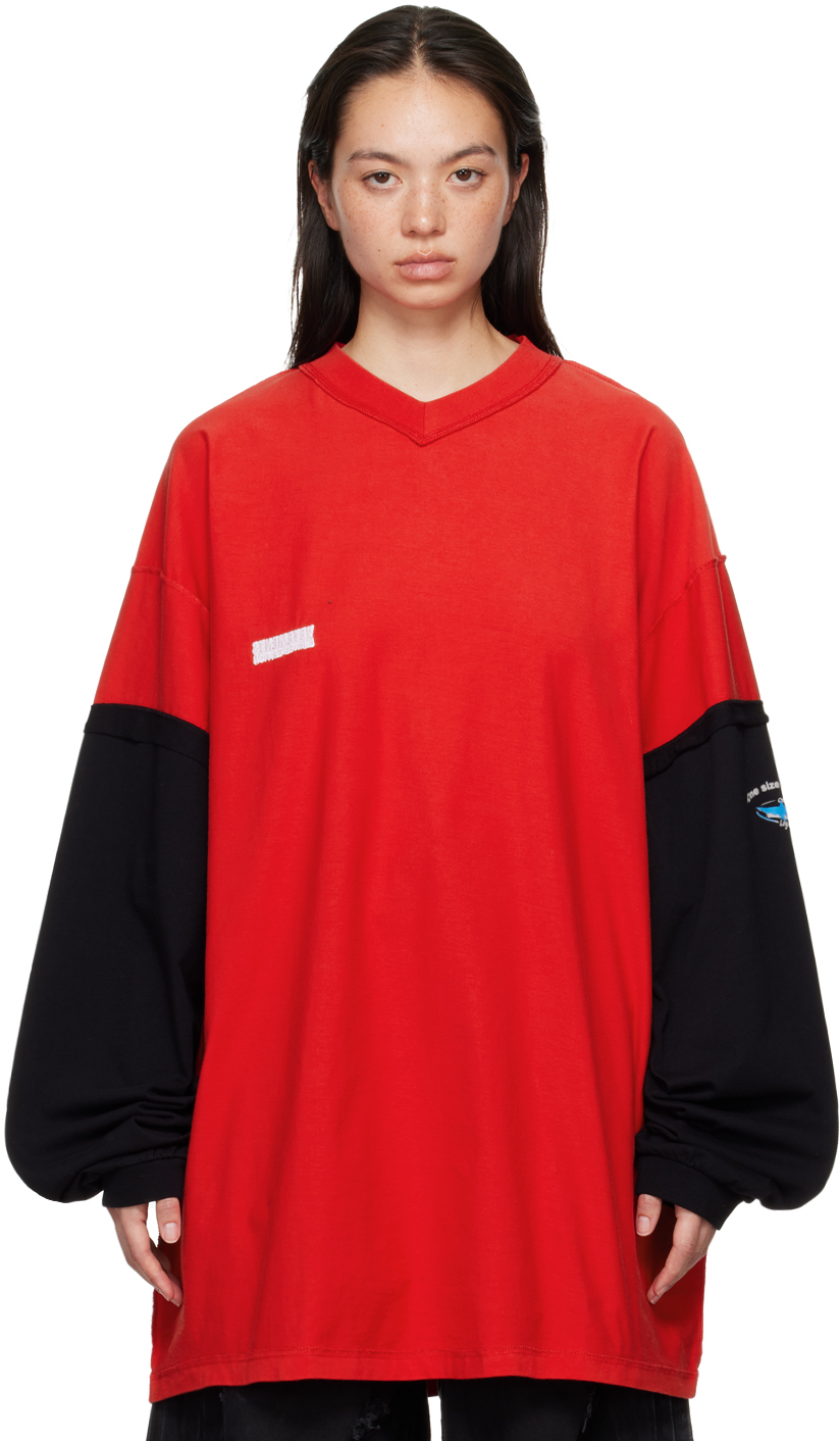 VETEMENTS RED & BLACK LAYERED LONG SLEEVE T-SHIRT 