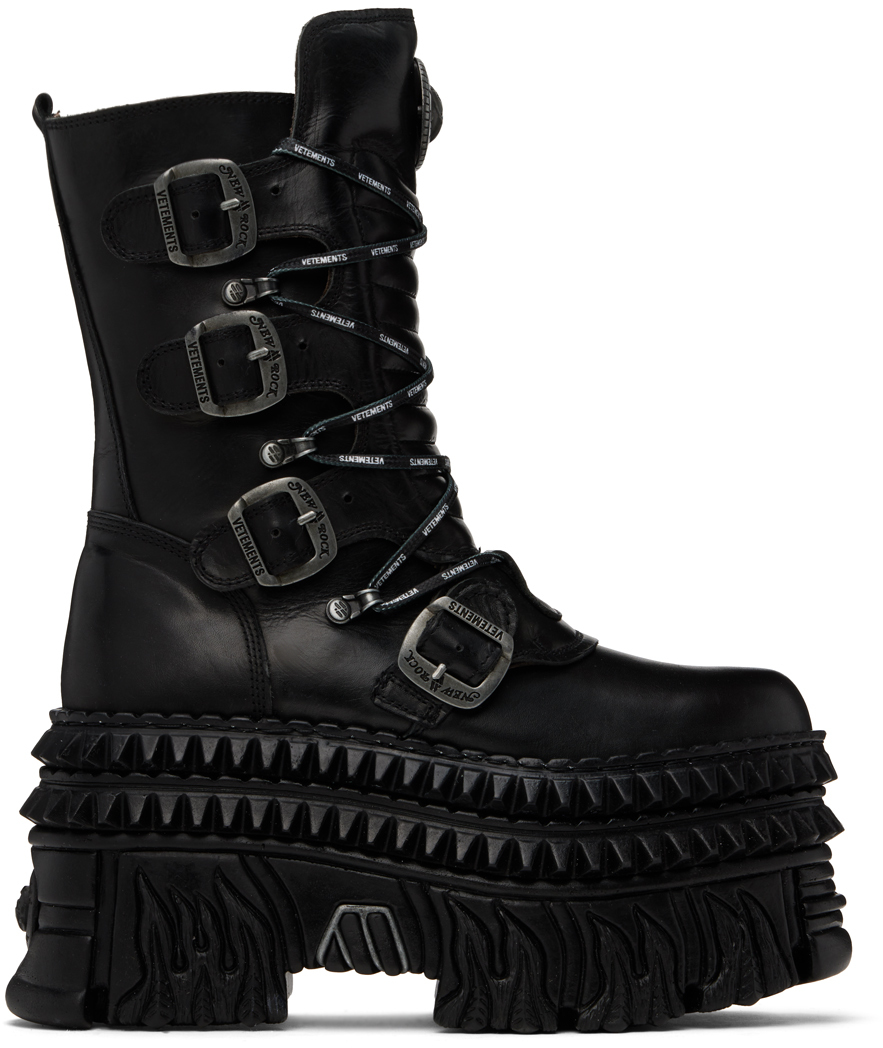 Shop Vetements Black New Rock Edition Lace Up Boots