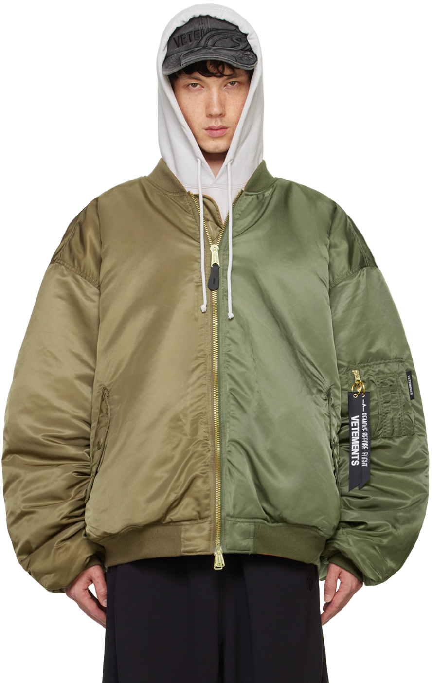 Shop Vetements Khaki Alpha Industries Edition Double Zip Reversible Bomber Jacket In Green