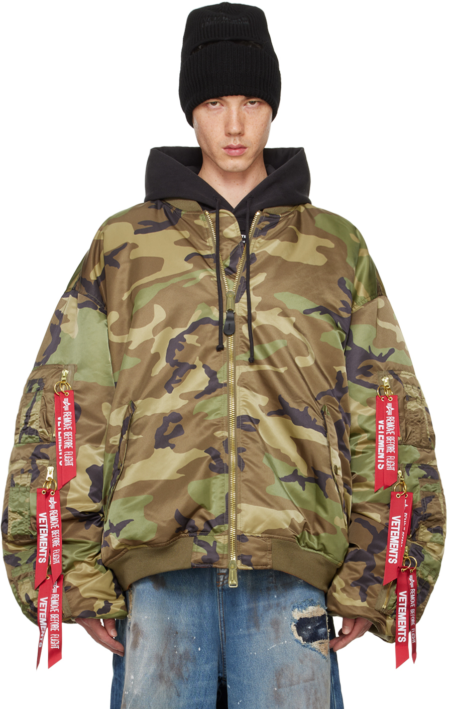 Shop Vetements Khaki Alpha Industries Edition Cargo Reversible Bomber Jacket In Green Camo