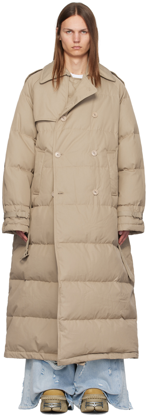 Beige Quilted Down Trench Coat