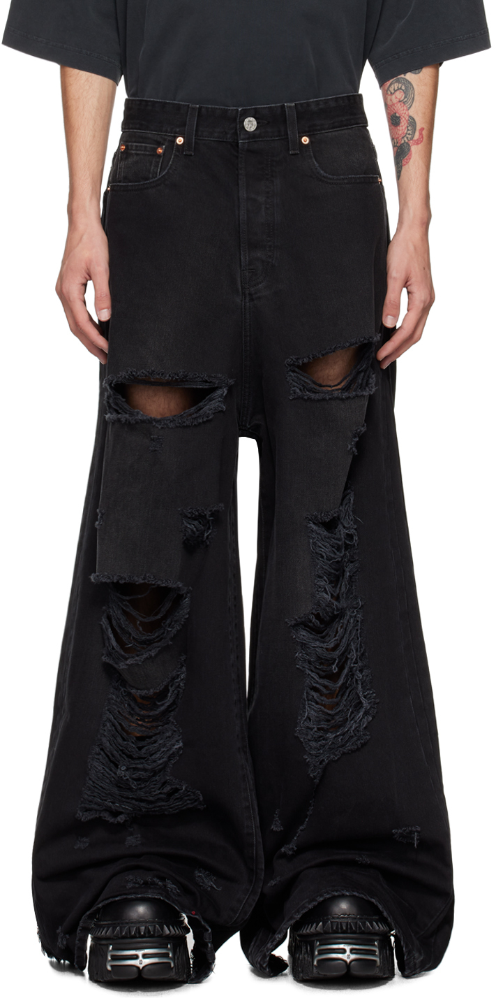 Shop Vetements Black Ripped Big Shape Jeans