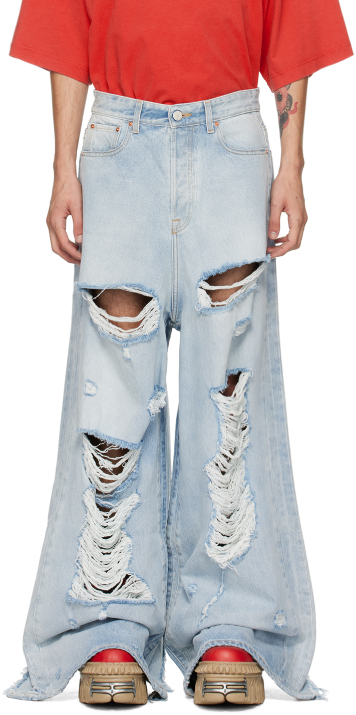 VETEMENTS BLUE RIPPED BIG SHAPE JEANS 