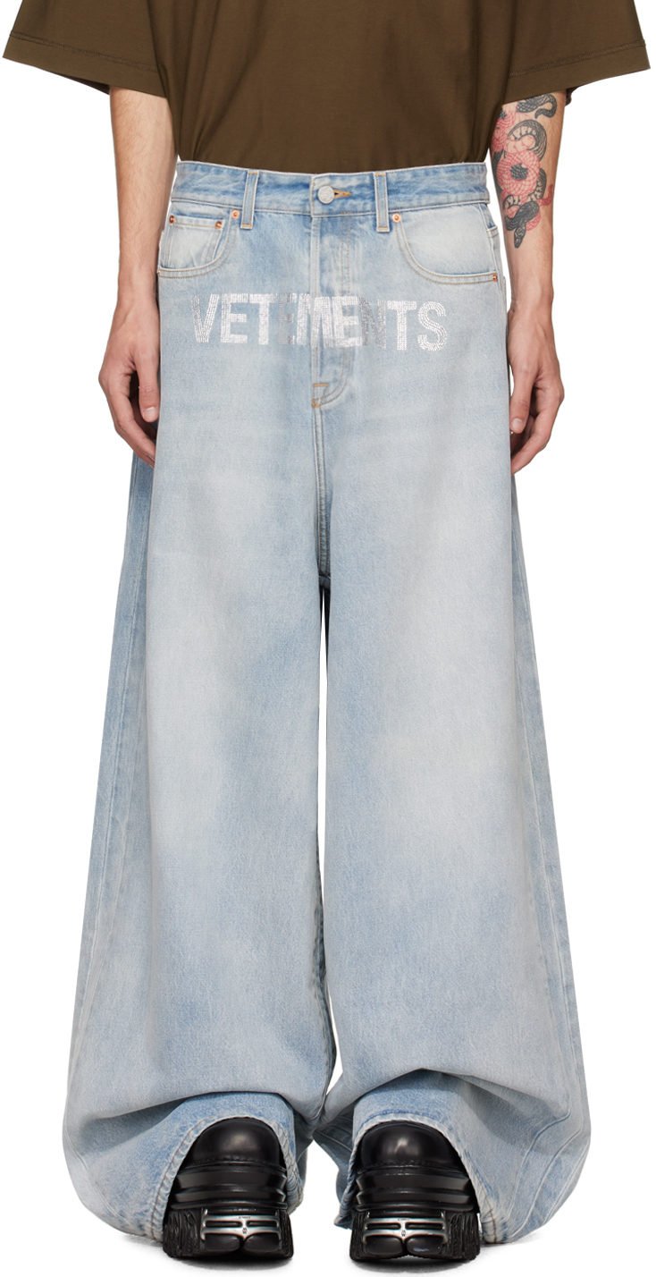 Blue Crystal Logo Big Shape Jeans