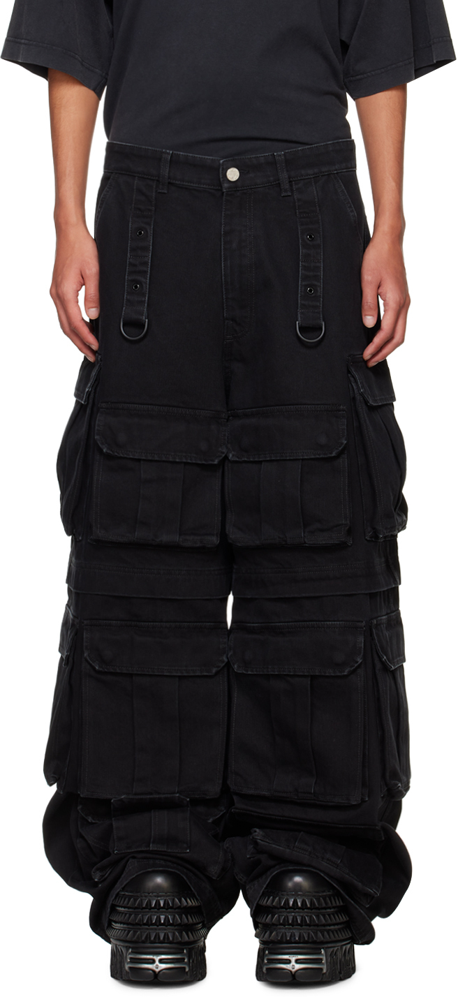 Shop Vetements Black Multipocket Denim Cargo Pants