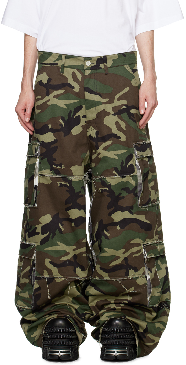 Shop Vetements Khaki Patched Camo Cargo Pants In Green / White Camo