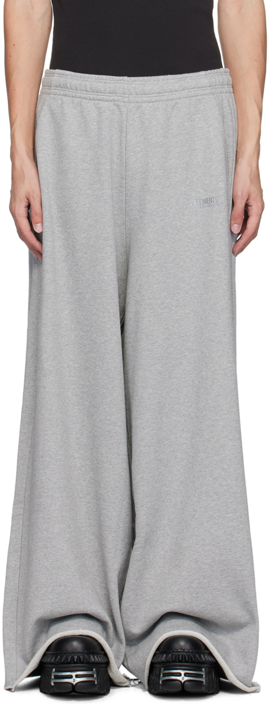 Shop Vetements Gray Embroidered-logo Sweatpants In Grey