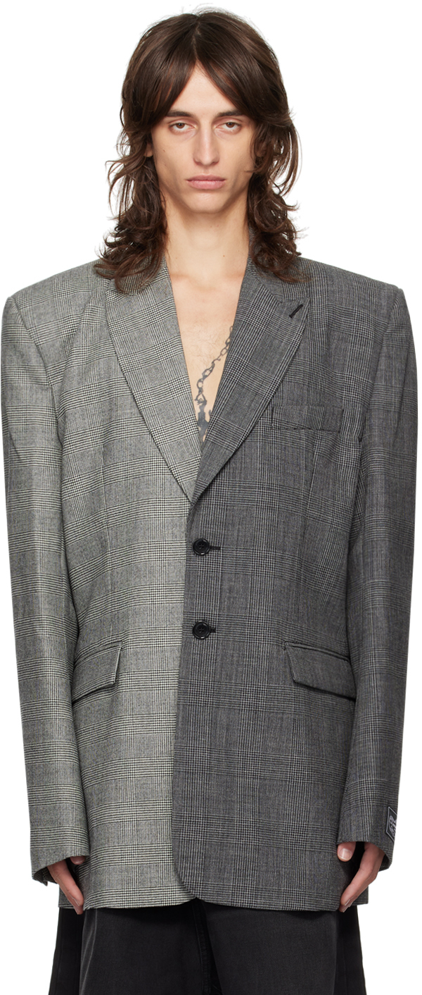 Shop Vetements Gray Split Deconstructed Tailored Blazer In Grey / Grey Check