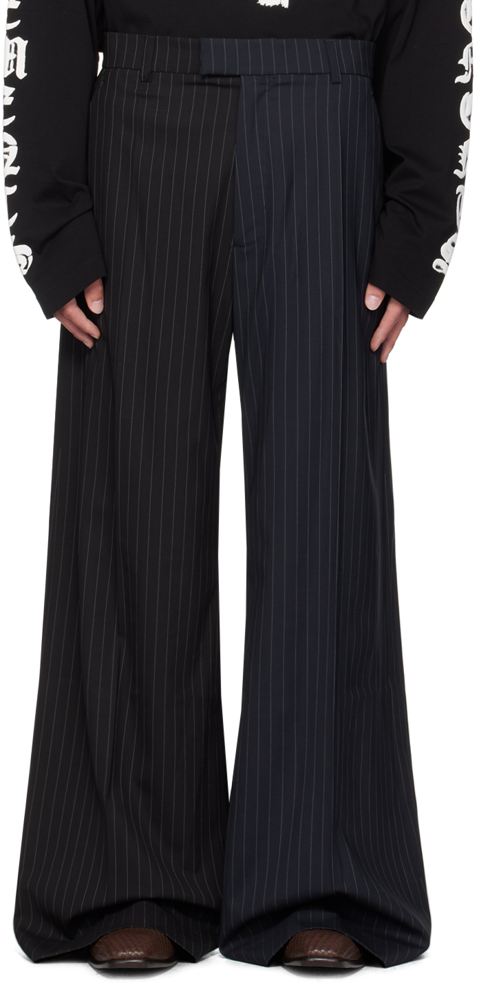 Shop Vetements Black & Navy Pinstripe Trousers In Black / Navy Pin