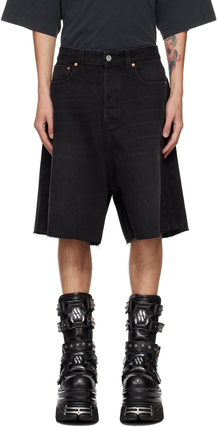 Shop Vetements Black Big Shape Denim Shorts In Washed Black