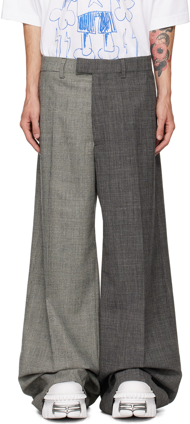 Shop Vetements Gray Split Deconstructed Tailored Trousers In Grey / Grey Check