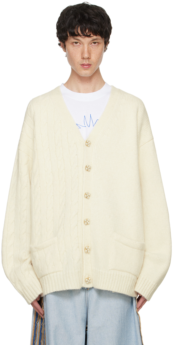 Shop Vetements Off-white Split Cardigan In Cream