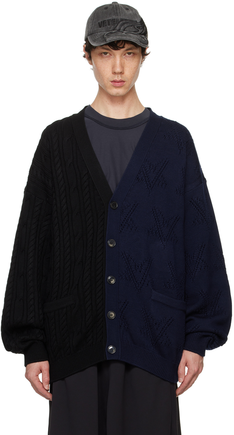 Shop Vetements Black & Navy Split Deconstructed Cardigan In Black / Navy