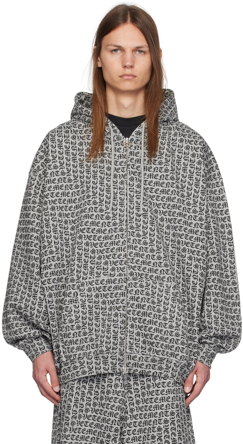 VETEMENTS GRAY GOTHIC MONOGRAM HOODIE 