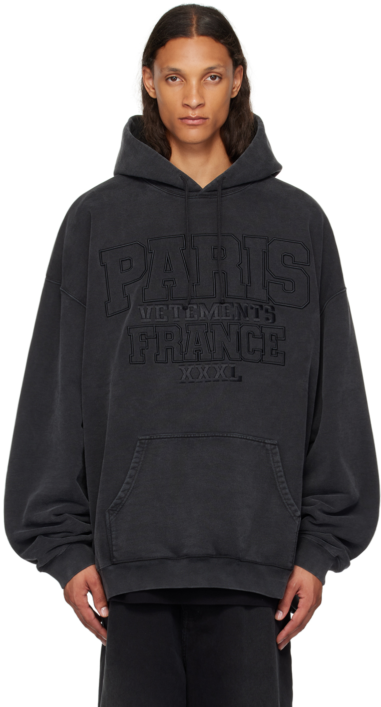 Shop Vetements Black 'paris Xxxl' Hoodie In Washed Black