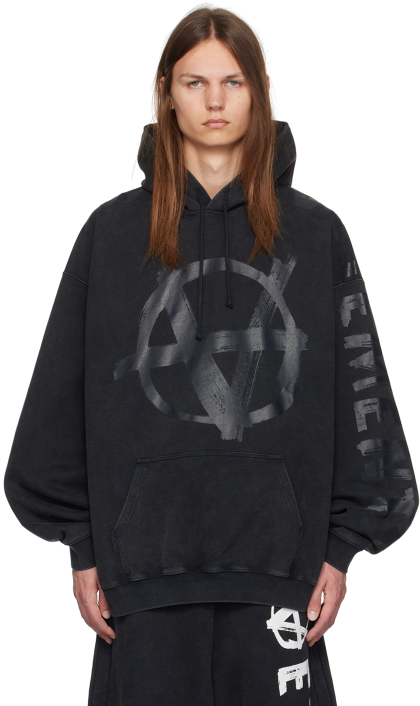 Shop Vetements Black Double Anarchy Hoodie In Washed Black