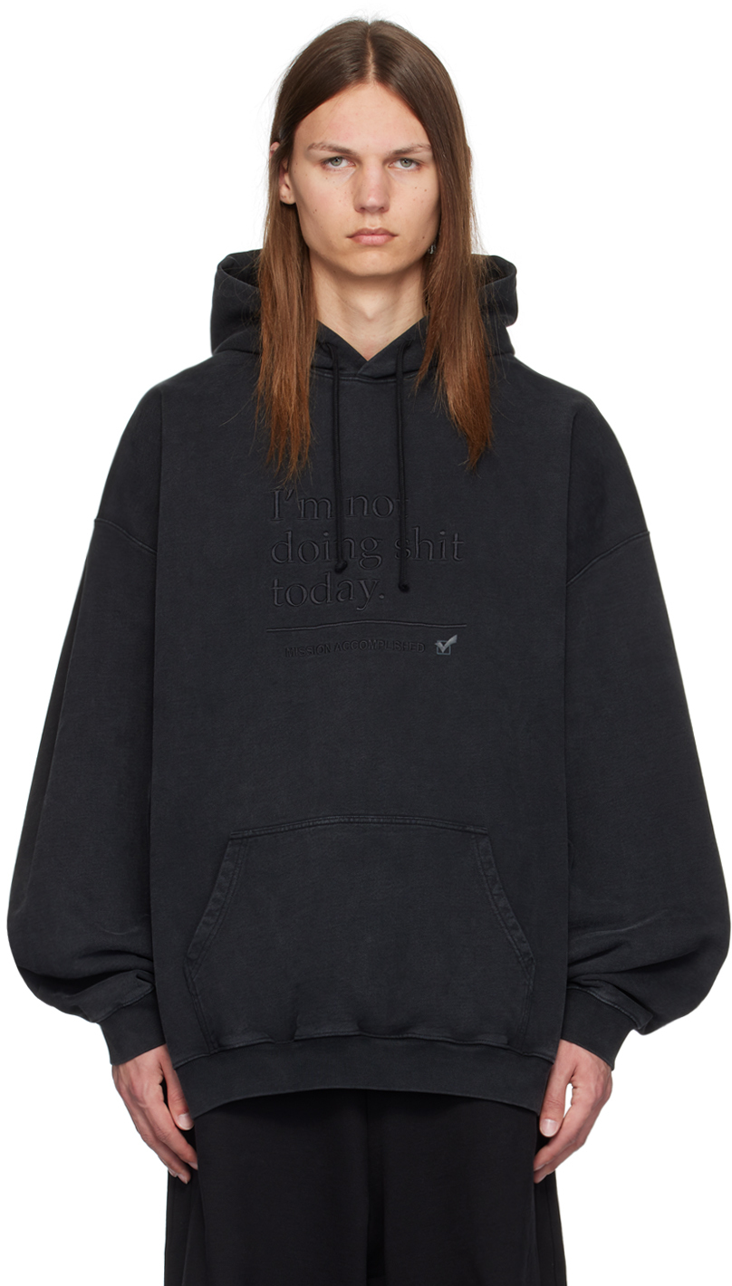 Shop Vetements Black 'i'm Not Doing Shit Today' Hoodie In Blackout