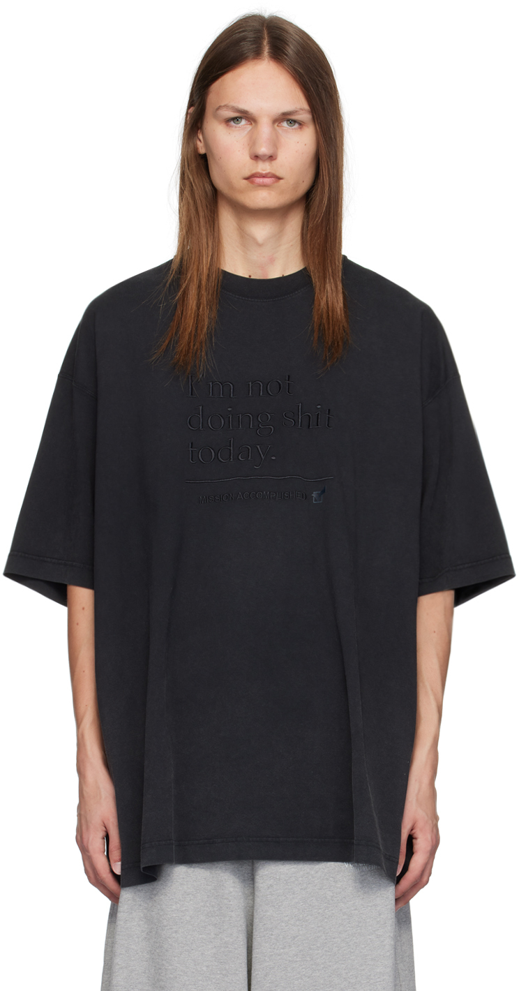 Shop Vetements Black 'i'm Not Doing Shit Today' T-shirt In Blackout