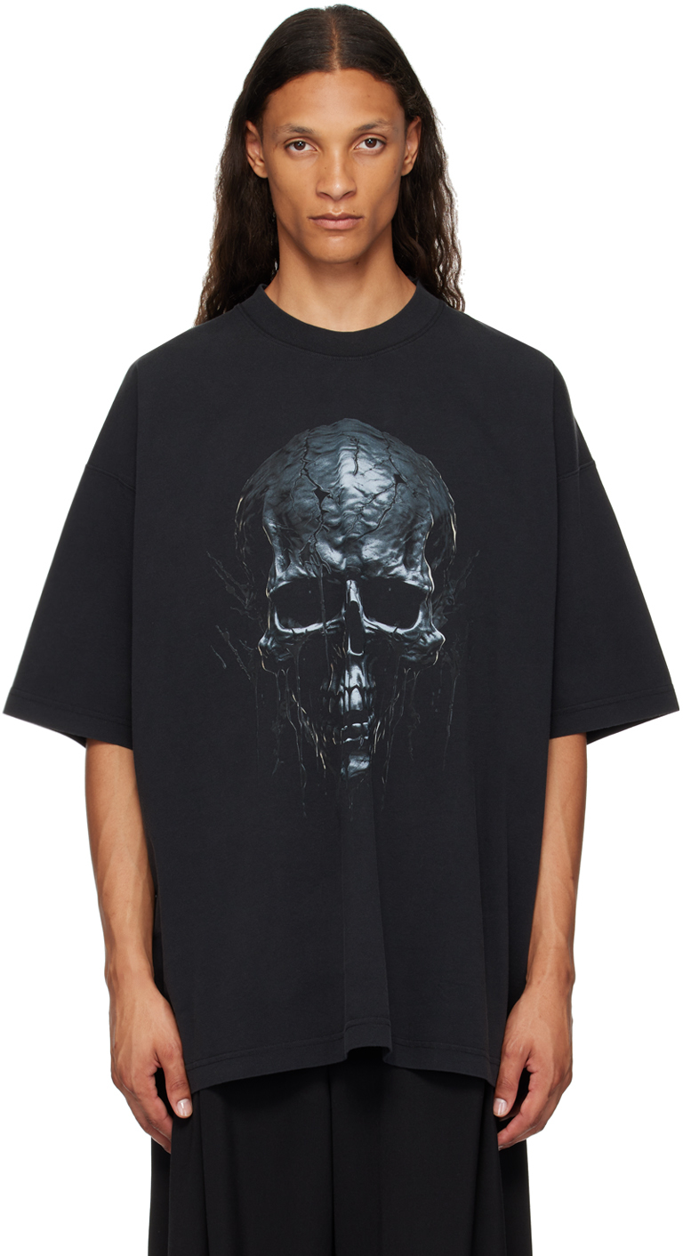 VETEMENTS: ブラック Skull Metal Tシャツ | SSENSE 日本