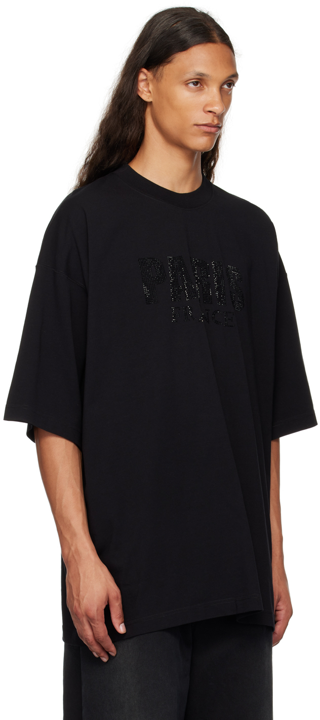 Vetements Black 'paris' Crystal-cut T-shirt In Black