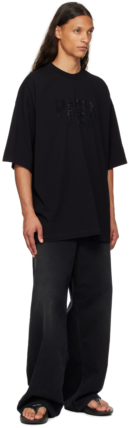 Vetements Black 'paris' Crystal-cut T-shirt In Black