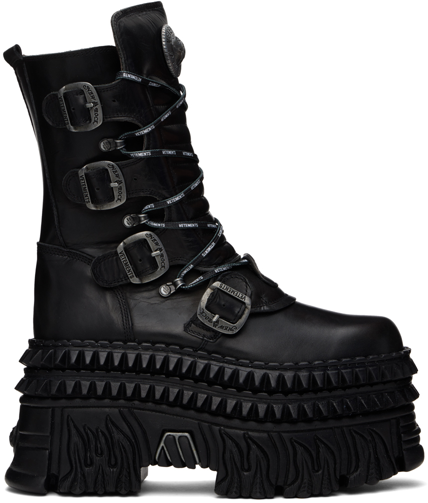 Shop Vetements Black New Rock Edition Lace-up Boots